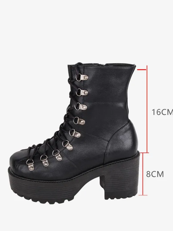 Gothic Lolita Boots Black PU Round Toe PU Leather Lolita Footwear