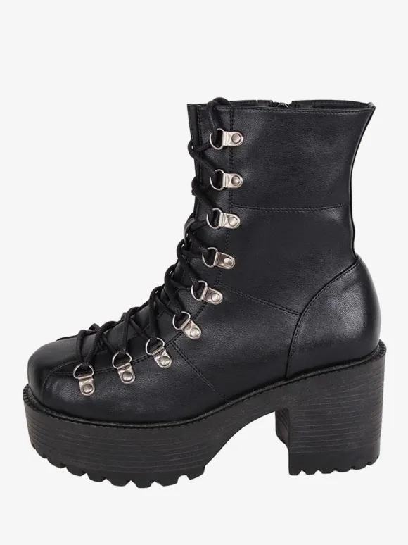 Gothic Lolita Boots Black PU Round Toe PU Leather Lolita Footwear