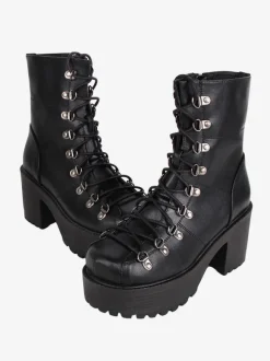 Gothic Lolita Boots Black PU Round Toe PU Leather Lolita Footwear