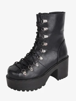 Gothic Lolita Boots Black PU Round Toe PU Leather Lolita Footwear