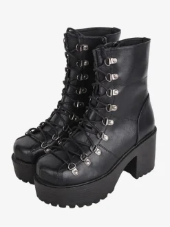 Gothic Lolita Boots Black PU Round Toe PU Leather Lolita Footwear