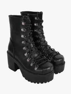 Gothic Lolita Boots Black PU Round Toe PU Leather Lolita Footwear