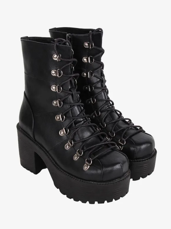 Gothic Lolita Boots Black PU Round Toe PU Leather Lolita Footwear
