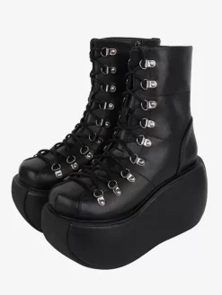 Gothic Lolita Boots Black PU Metallic Round Toe PU Leather Lolita Footwear