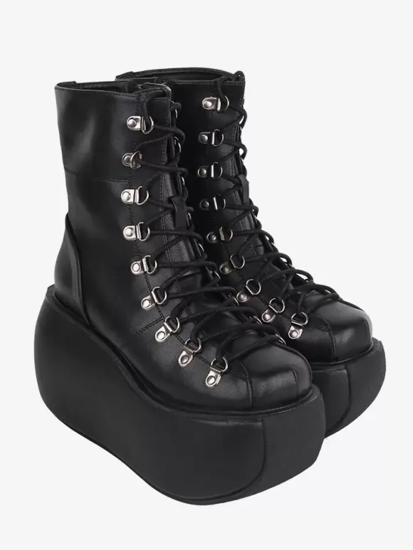 Gothic Lolita Boots Black PU Metallic Round Toe PU Leather Lolita Footwear