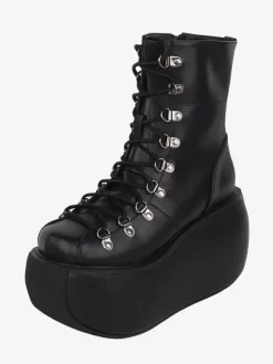 Gothic Lolita Boots Black PU Metallic Round Toe PU Leather Lolita Footwear