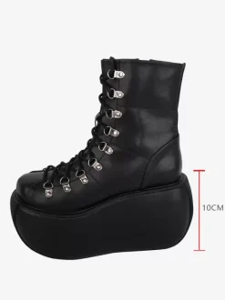Gothic Lolita Boots Black PU Metallic Round Toe PU Leather Lolita Footwear