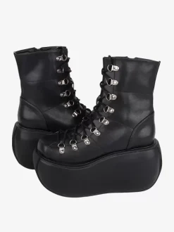 Gothic Lolita Boots Black PU Metallic Round Toe PU Leather Lolita Footwear