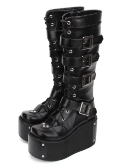 Gothic Lolita Boots Buckle Rivet Platform Black Lolita Footwear