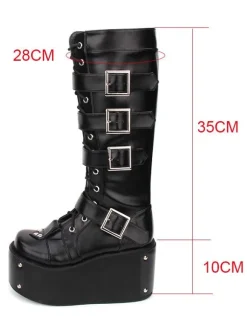 Gothic Lolita Boots Buckle Rivet Platform Black Lolita Footwear