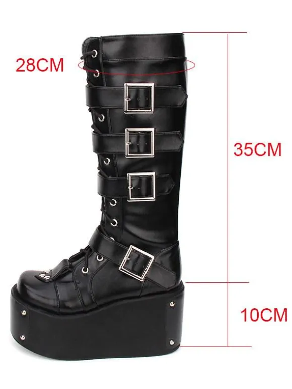 Gothic Lolita Boots Buckle Rivet Platform Black Lolita Footwear