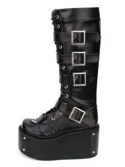 Gothic Lolita Boots Buckle Rivet Platform Black Lolita Footwear