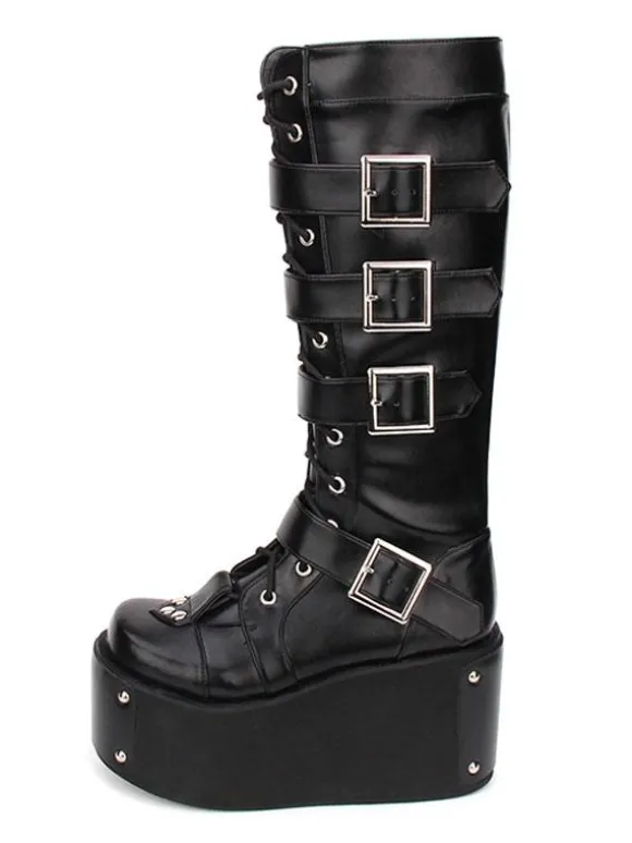 Gothic Lolita Boots Buckle Rivet Platform Black Lolita Footwear