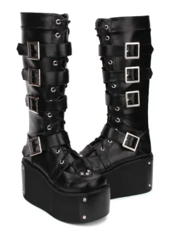 Gothic Lolita Boots Buckle Rivet Platform Black Lolita Footwear