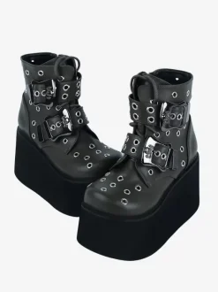 Gothic Lolita Boots Hunter Green Grommets Metallic Round Toe PU Leather Lolita Footwear
