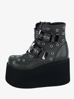 Gothic Lolita Boots Hunter Green Grommets Metallic Round Toe PU Leather Lolita Footwear