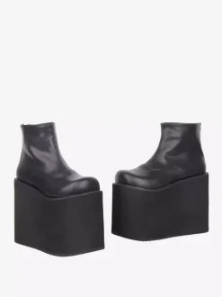 Gothic Lolita Boots Platform Black Round Toe PU Leather Ankle Length Lolita Shoes