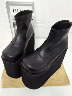 Gothic Lolita Boots Platform Black Round Toe PU Leather Ankle Length Lolita Shoes