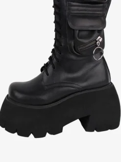 Gothic Lolita Boots PU Leather PU Round Toe Black Lolita Footwear