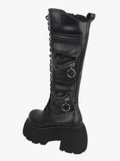Gothic Lolita Boots PU Leather PU Round Toe Black Lolita Footwear