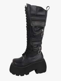 Gothic Lolita Boots PU Leather PU Round Toe Black Lolita Footwear
