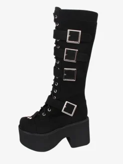 Gothic Lolita Boots PU Leather PU Round Toe Black Lolita Footwear