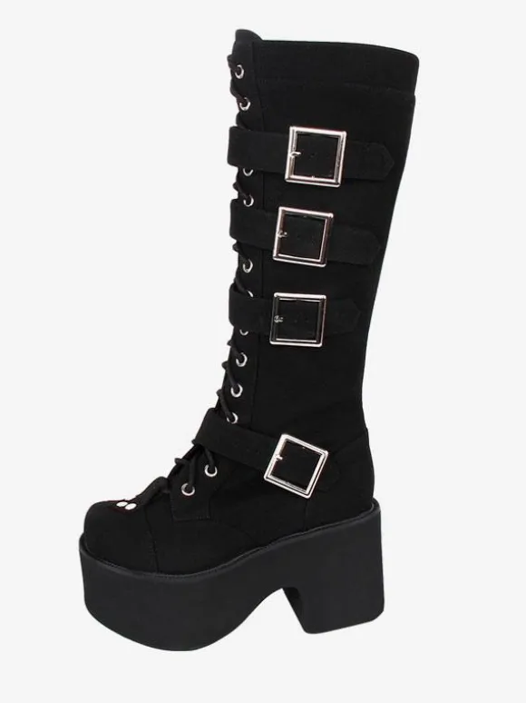 Gothic Lolita Boots PU Leather PU Round Toe Black Lolita Footwear