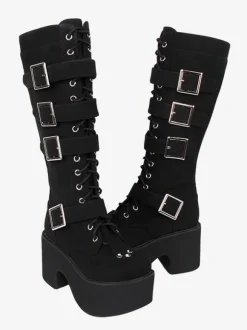 Gothic Lolita Boots PU Leather PU Round Toe Black Lolita Footwear