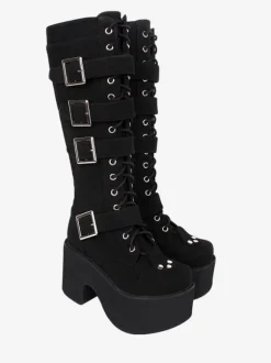 Gothic Lolita Boots PU Leather PU Round Toe Black Lolita Footwear
