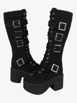 Gothic Lolita Boots PU Leather PU Round Toe Black Lolita Footwear