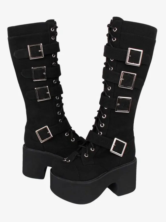 Gothic Lolita Boots PU Leather PU Round Toe Black Lolita Footwear