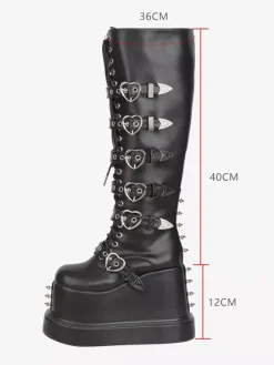 Gothic Lolita Boots PU Leather Round Toe Black Wedge Heel Lolita Shoes