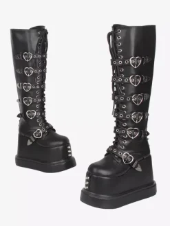 Gothic Lolita Boots PU Leather Round Toe Black Wedge Heel Lolita Shoes