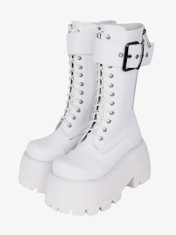 Gothic Lolita Boots PU Leather PU Round Toe Black Lolita Footwear