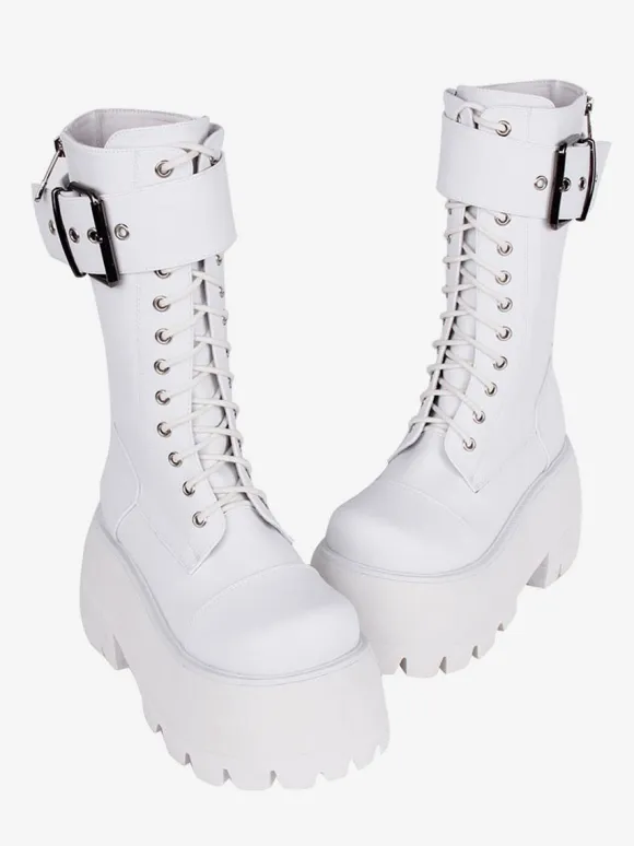 Gothic Lolita Boots PU Leather PU Round Toe Black Lolita Footwear