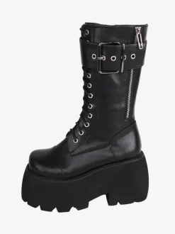 Gothic Lolita Boots PU Leather PU Round Toe Black Lolita Footwear