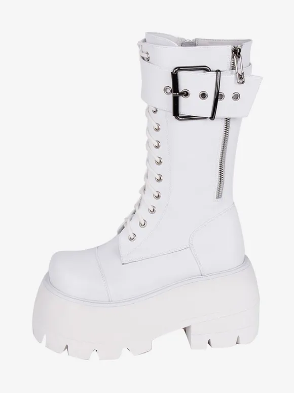 Gothic Lolita Boots PU Leather PU Round Toe Black Lolita Footwear