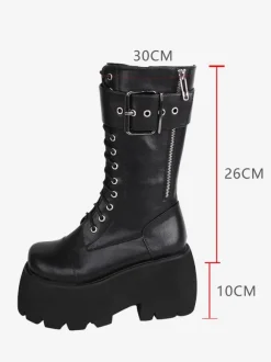 Gothic Lolita Boots PU Leather PU Round Toe Black Lolita Footwear