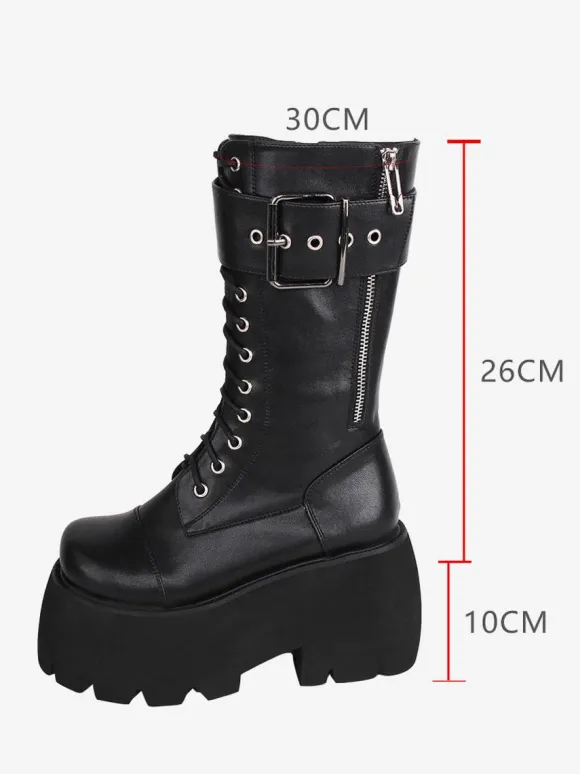 Gothic Lolita Boots PU Leather PU Round Toe Black Lolita Footwear