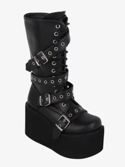 Gothic Lolita Boots PU Leather Metallic Grommets Round Toe Black Lolita Footwear