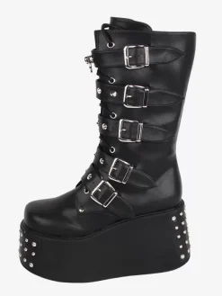 Gothic Lolita Boots PU Leather Metallic Grommets Round Toe Black Lolita Footwear