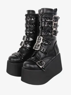Gothic Lolita Boots PU Leather Two-Tone Grommets Round Toe Black Lolita Footwear
