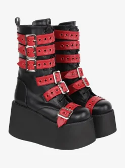 Gothic Lolita Boots PU Leather Two-Tone Grommets Round Toe Black Lolita Footwear