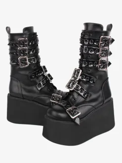 Gothic Lolita Boots PU Leather Two-Tone Grommets Round Toe Black Lolita Footwear