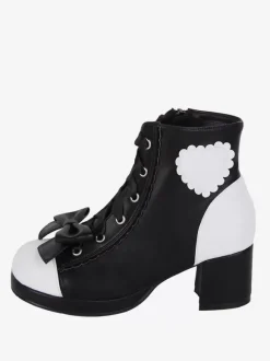Gothic Lolita Boots PU Leather Floral Print Rivets Open Toe Black Lolita Footwear