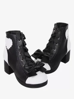 Gothic Lolita Boots PU Leather Floral Print Rivets Open Toe Black Lolita Footwear