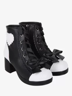 Gothic Lolita Boots PU Leather Floral Print Rivets Open Toe Black Lolita Footwear
