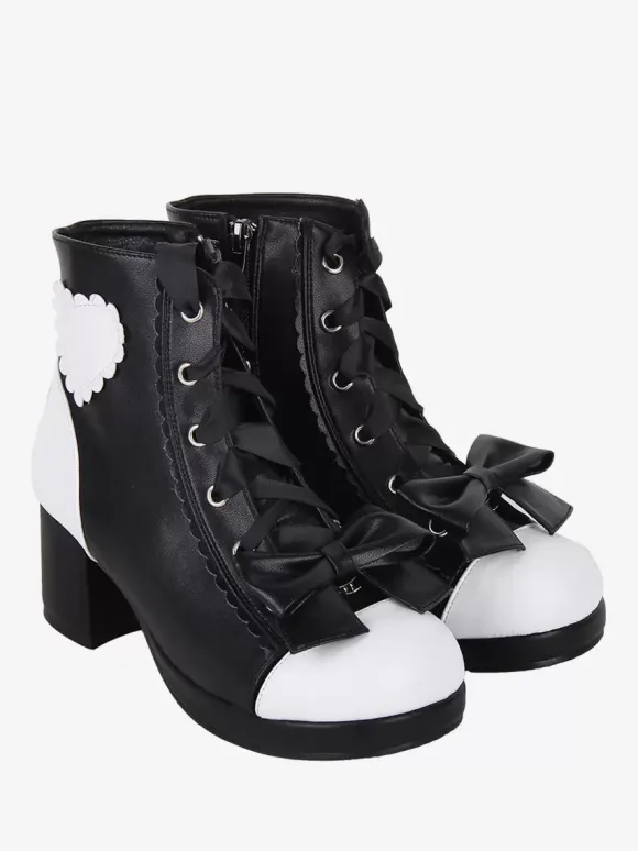 Gothic Lolita Boots PU Leather Floral Print Rivets Open Toe Black Lolita Footwear