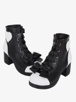 Gothic Lolita Boots PU Leather Floral Print Rivets Open Toe Black Lolita Footwear