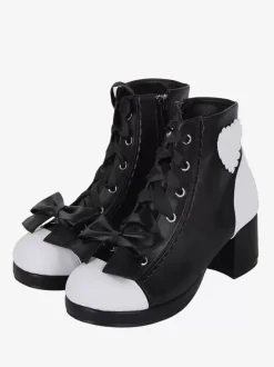 Gothic Lolita Boots PU Leather Floral Print Rivets Open Toe Black Lolita Footwear